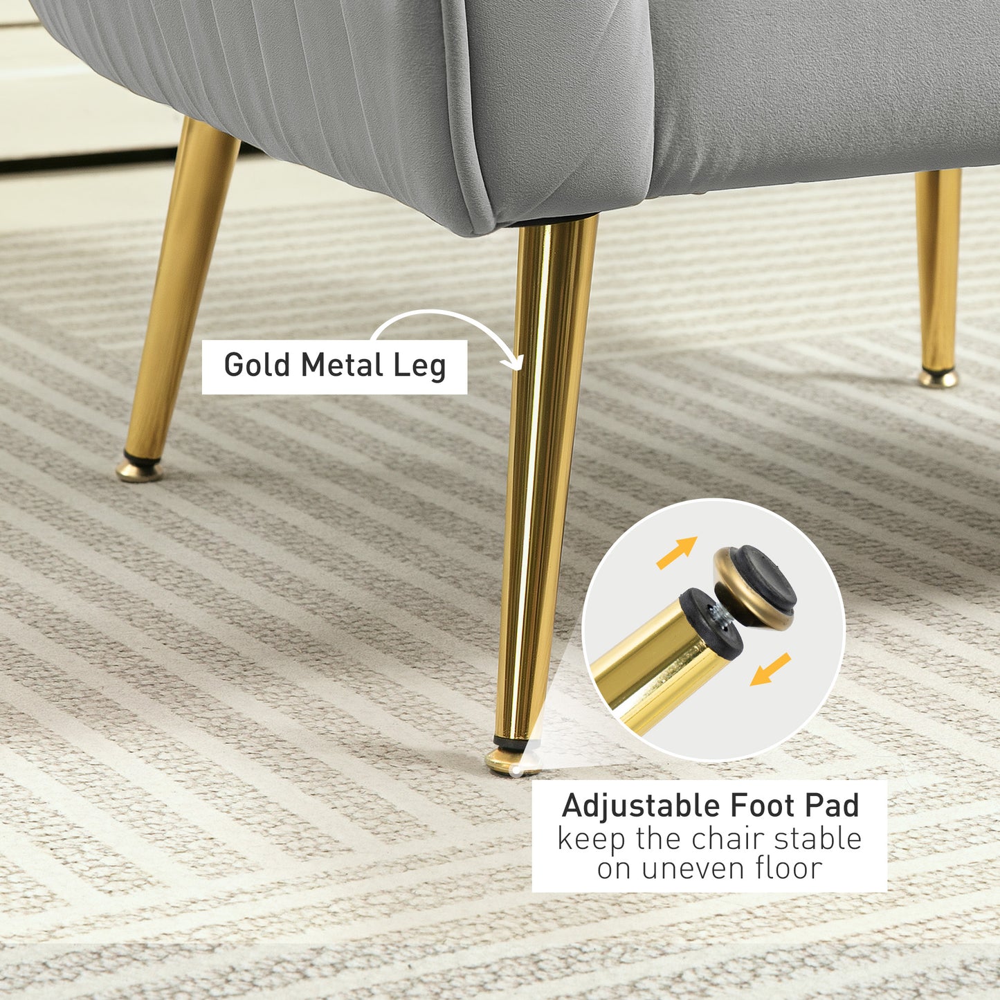 Pado Hane Velvet Grey Shell Back Accent Chair Golden Metal Legs