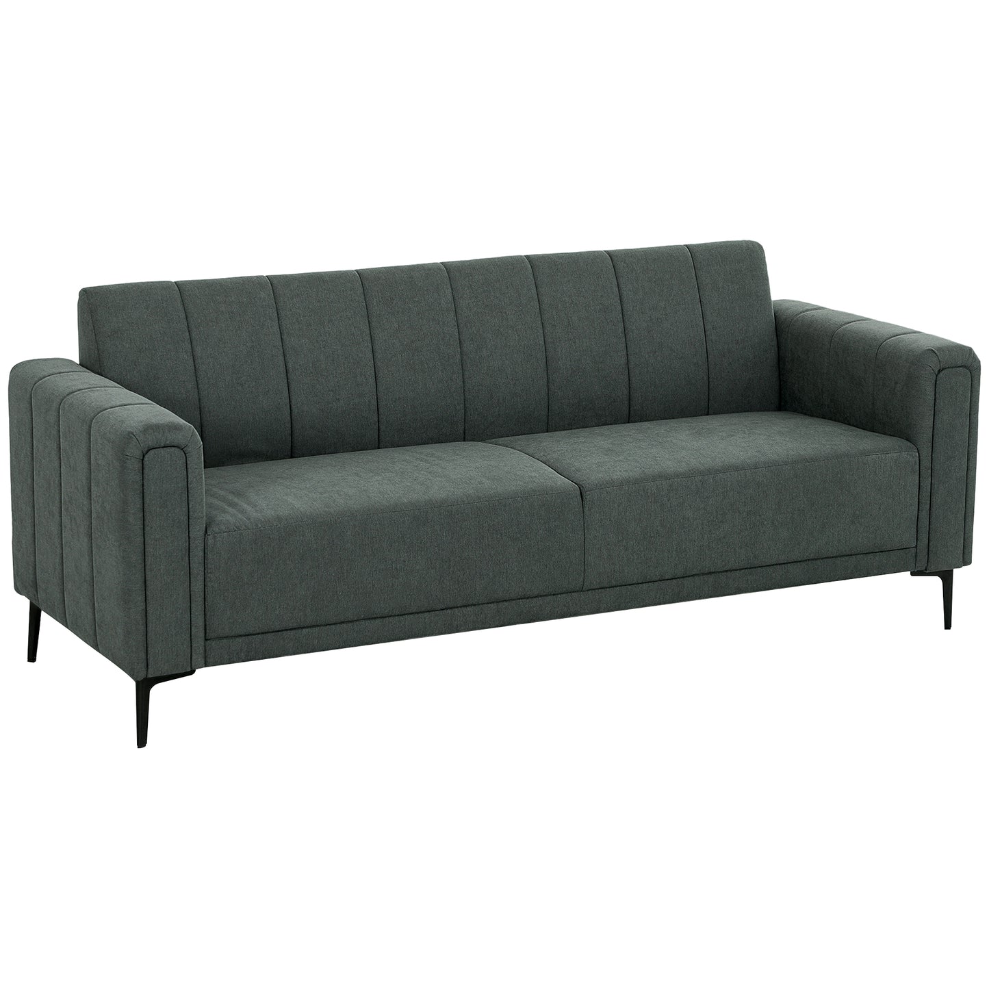 Yokesa Dark Grey Upholstered 3 Seater Panel Tufted Sofa