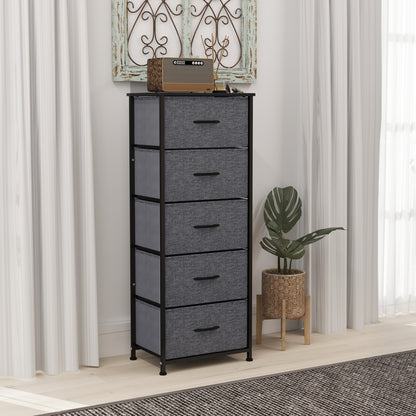Ralora Metal And Fabric Dark Grey 5 Drawer Industrial Storage Dresser With Steel Frame