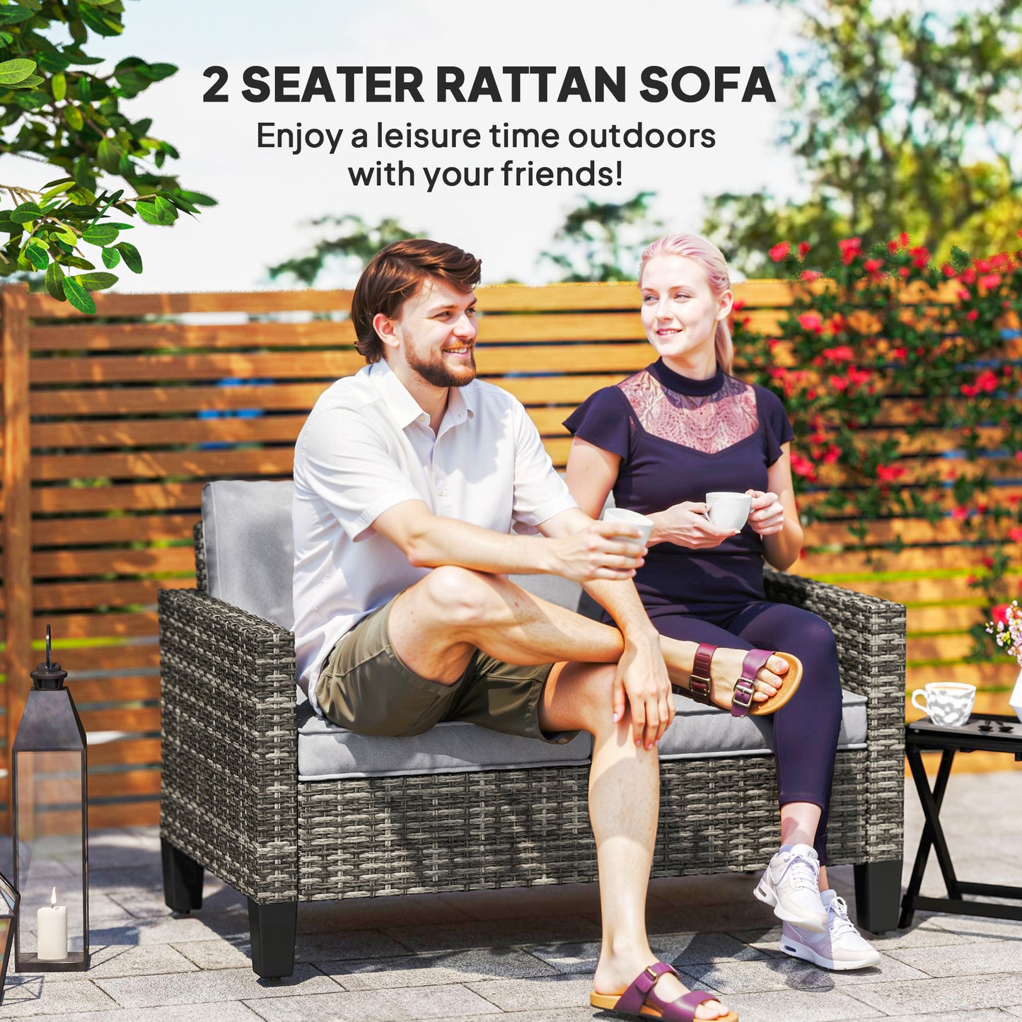 Nolo Dark Grey 2 Seater Outdoor Sofa With Cushions
