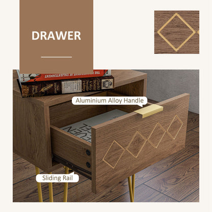Keso Wooden And Metal Set Of 2 Bedside Tables With Drawers And Gold Tone Legs