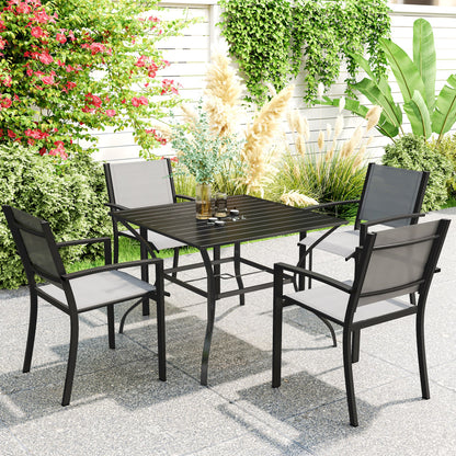 Hareni Steel Black Outdoor Garden Table With Slatted Top And Parasol Hole