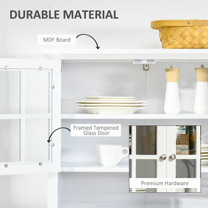 Banira Wooden White Kitchen Cupboard With Framed Glass Door Drawer And Microwave Shelf