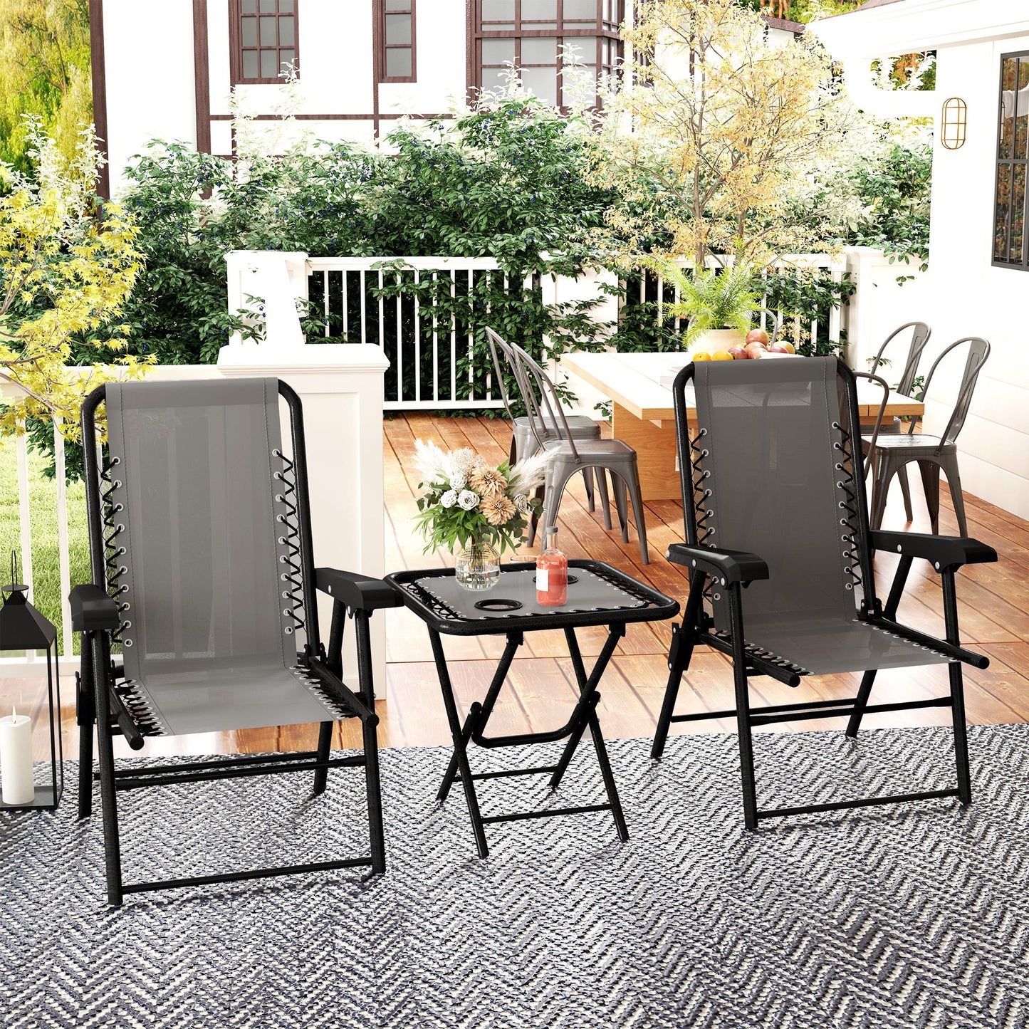 Lano Metal Dark Grey Mesh 3 Piece Garden Bistro Table And Chair Set