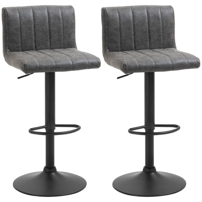 Ralava Set Of 2 Faux Leather Grey Adjustable Swivel Bar Stools With Footrests