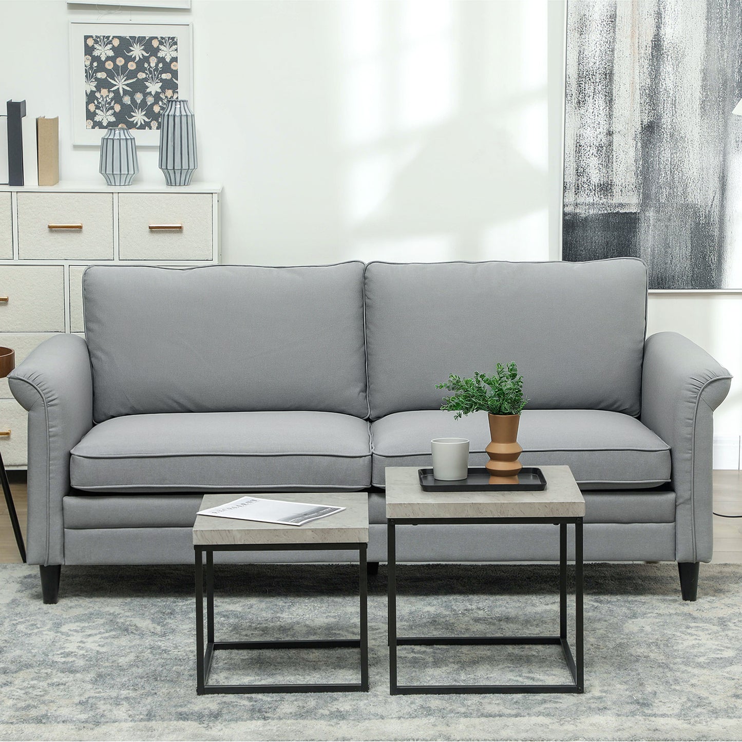 Zivata Fabric Soft Grey 3 Seater Sofa With Spring Cushions