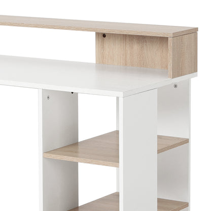 Niledi 137cm Wooden Oak Large Office Desk With Shelves Drawers And Printer Stand