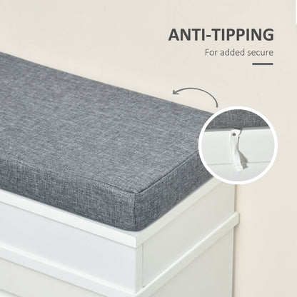 Nedola Wooden White Shoe Storage Bench With Cushioned Seat 2 Flip Drawers