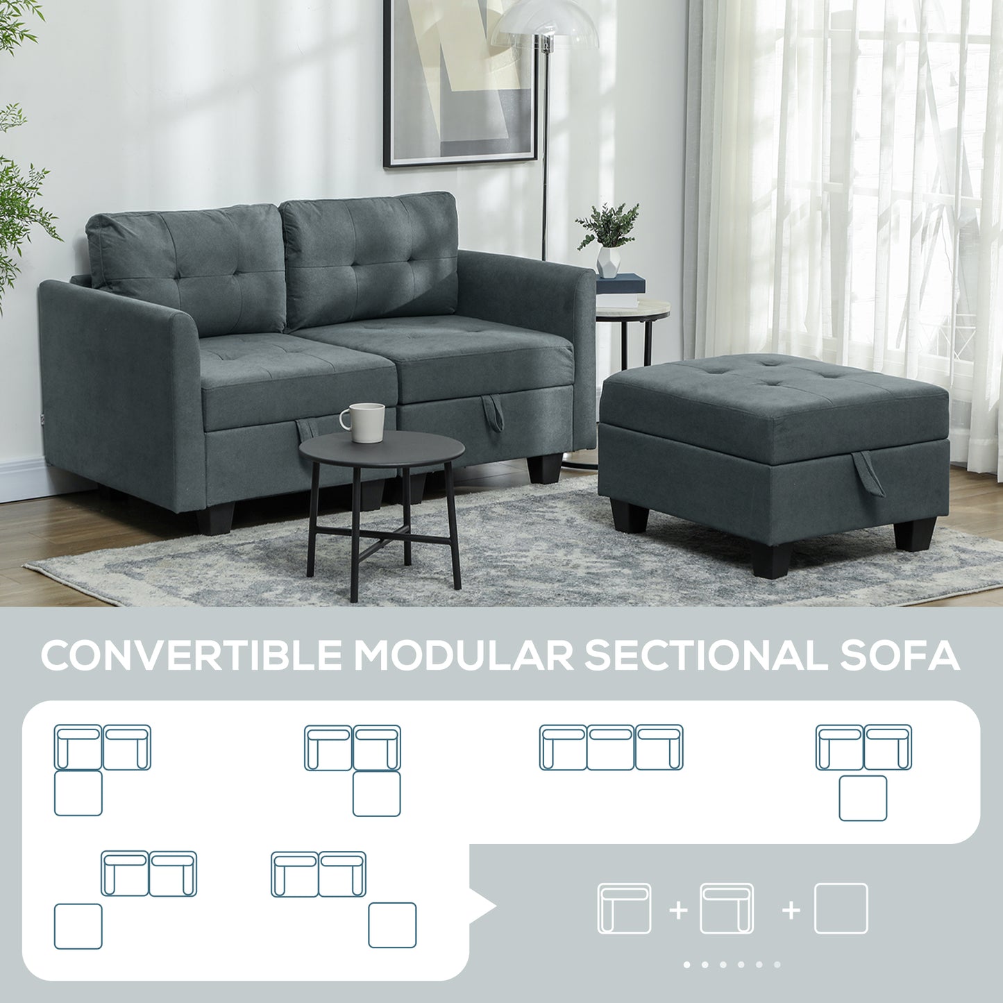 Bakeli Dark Grey Modular L Shaped Sofa With Integrated Storage