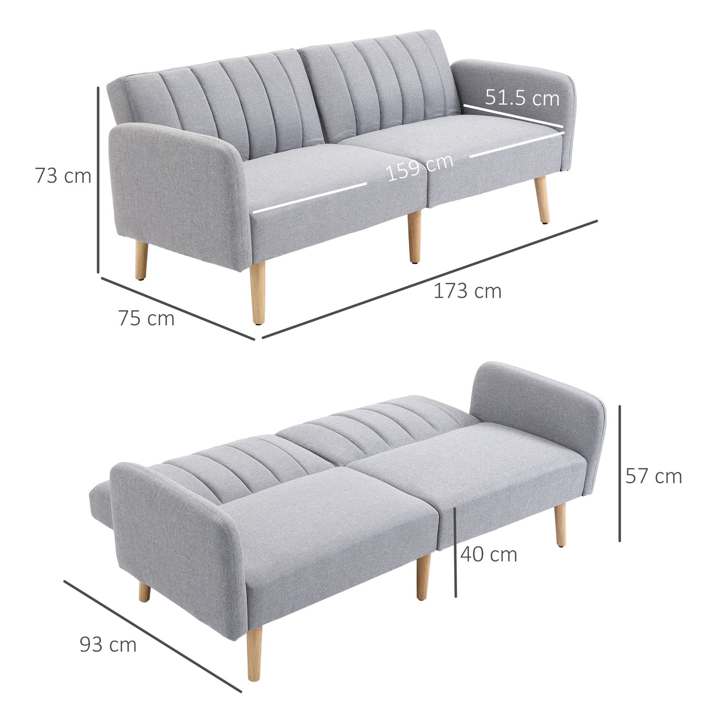 Dodi Minimalist Light Grey 3 Seater Sofa Bed With Panel Tufted Back Design