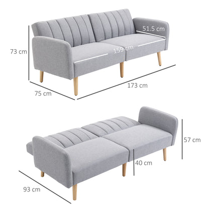 Dodi Minimalist Light Grey 3 Seater Sofa Bed With Panel Tufted Back Design