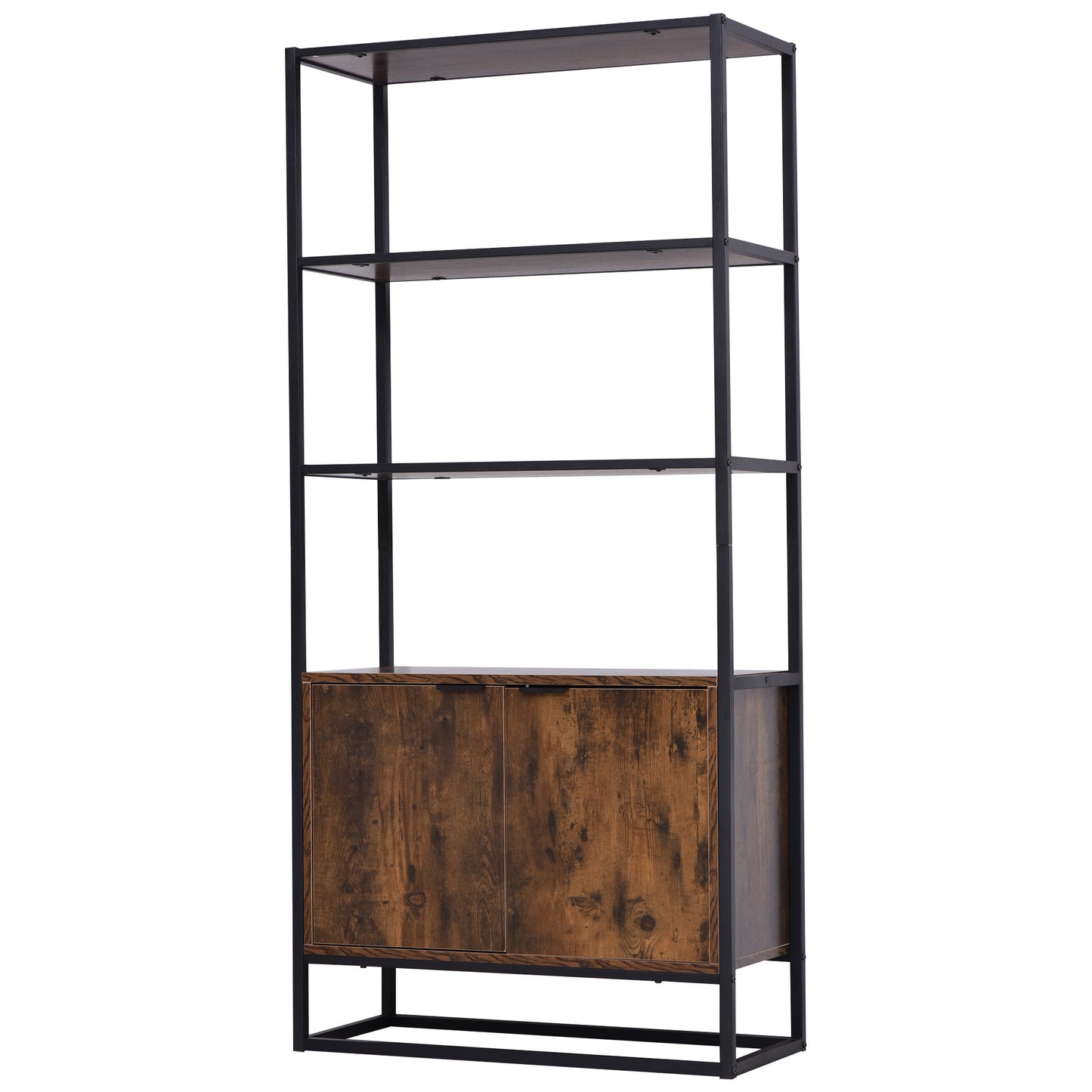 Tave Metal And Wood Rustic Brown And Black Large Industrial OFauxn Shelf Bookcase