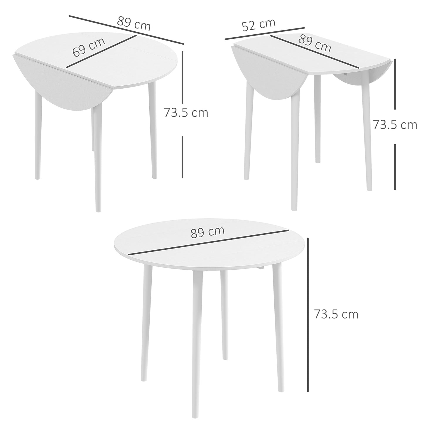 Zinise Solid Wood White Round Folding Dining Table Seating 4 With TaFauxred Legs