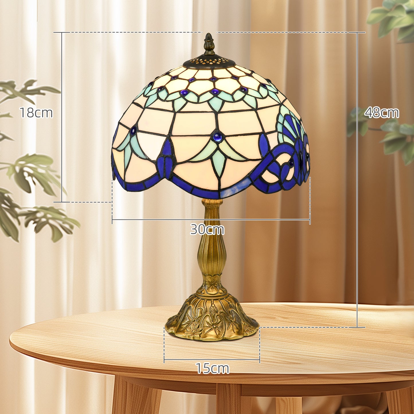 Repatto Glass And Metal Blue Handcrafted Stained Glass Table Lamp