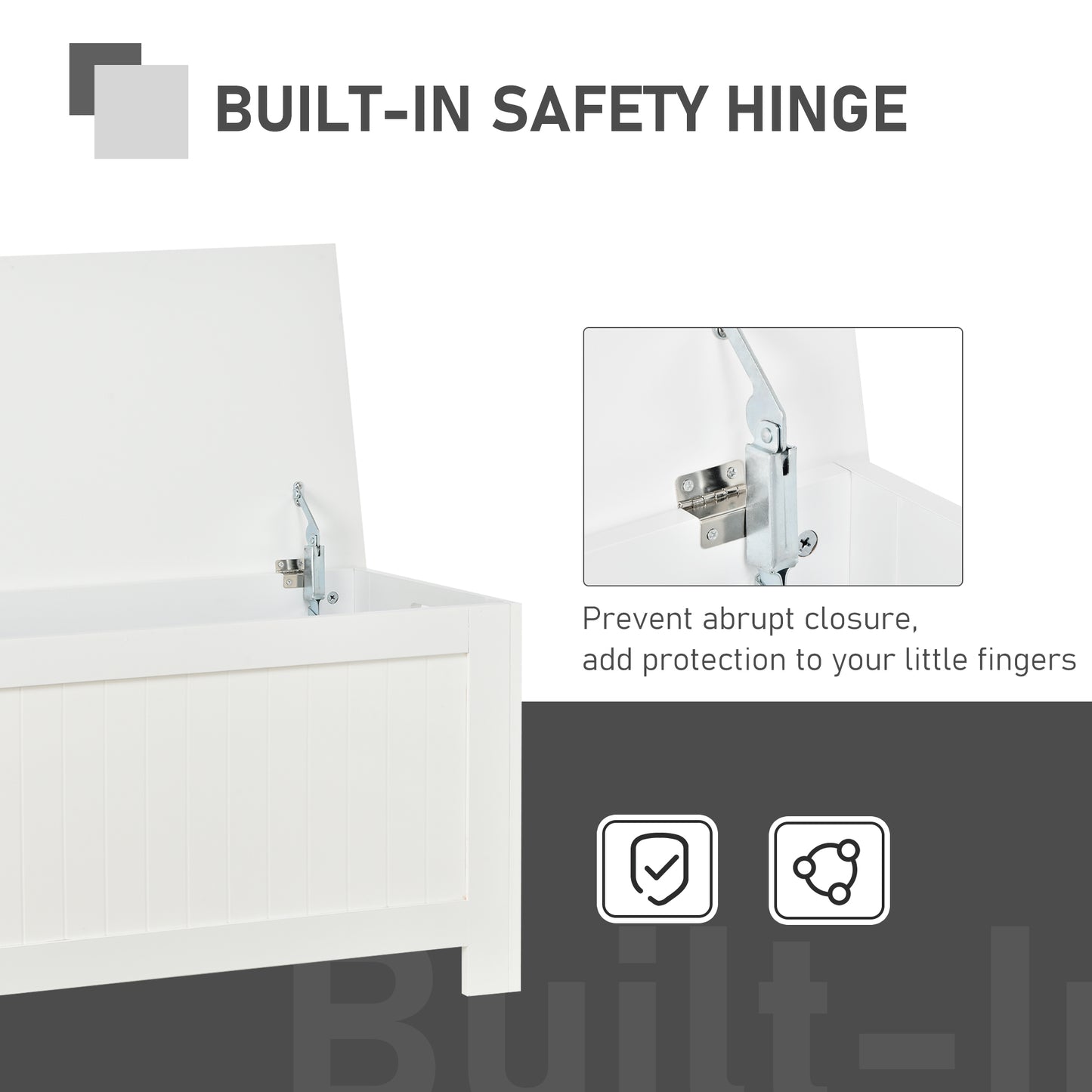 Loro Farmhouse Wooden White Lift Top Storage Chest With Safety Hinges