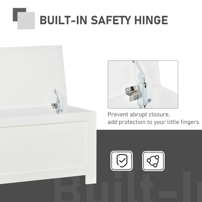 Loro Farmhouse Wooden White Lift Top Storage Chest With Safety Hinges