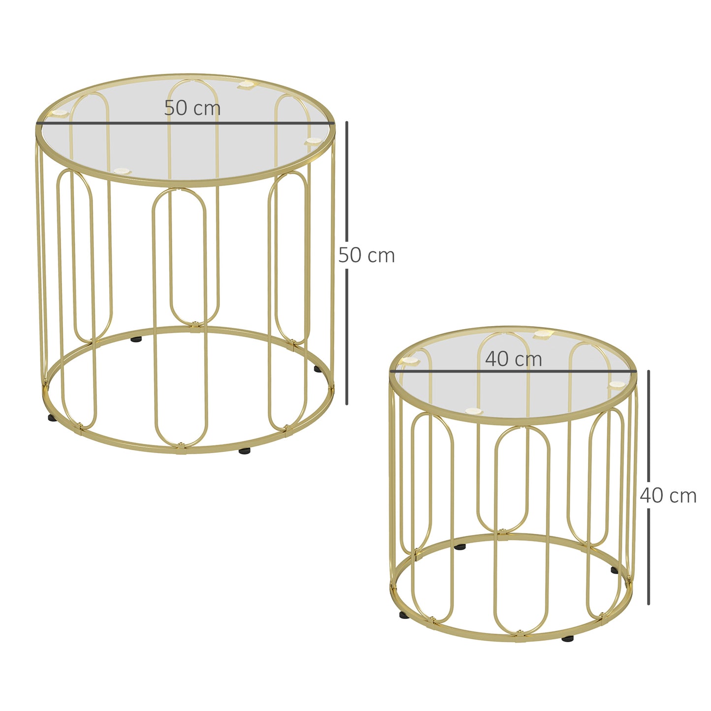 Rosa Metal Gold Tone Set Of 2 Elliptical Cut Out Nesting Tables