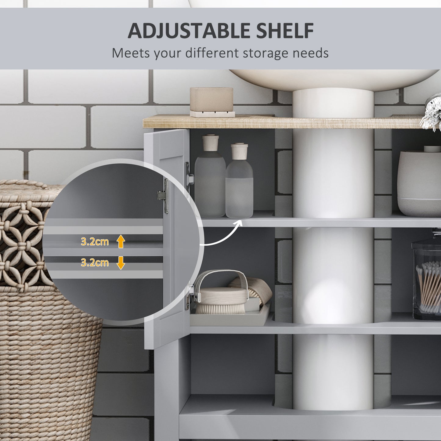 Rola Grey Under Sink Vanity Storage Cabinet With Adjustable Internal Shelving