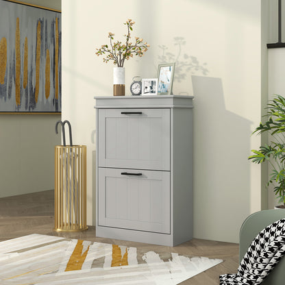 Falifa Wooden Grey Minimal 2 Drawer Shoe Cabinet For 10 Pairs