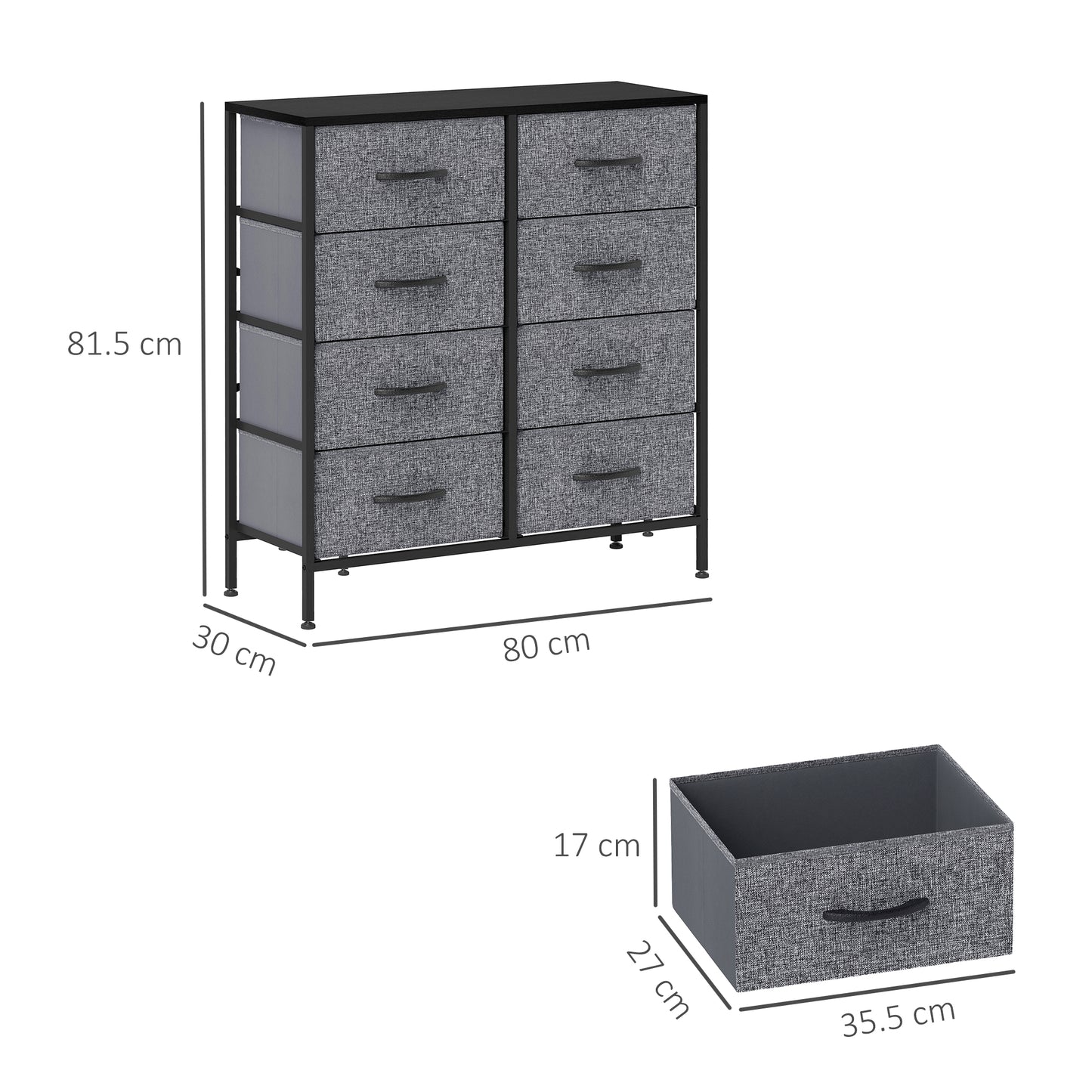 Sarofi Metal And Fabric Black 8 Drawer Industrial Storage Dresser With Steel Frame