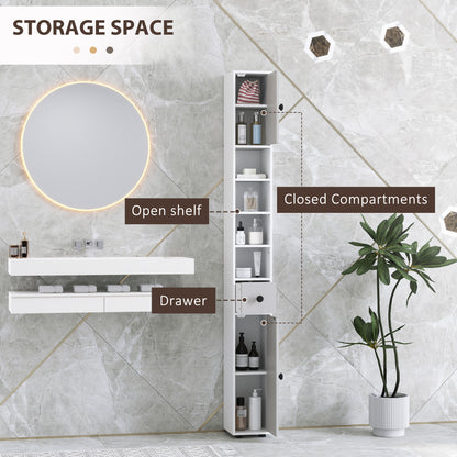 Pabaha Tall Slim Bathroom Storage Cabinet With Drawers Shelves And Cupboards Light Grey