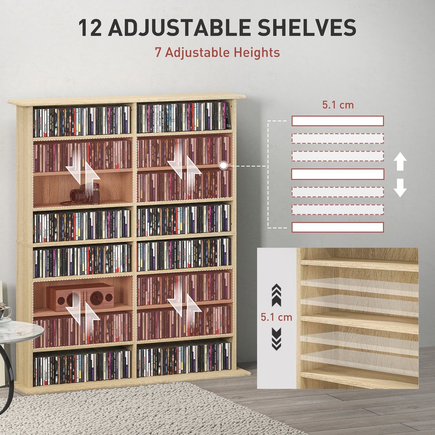 Sasa Wood Natural Finish 6teen Compartment Media Storage Shelf