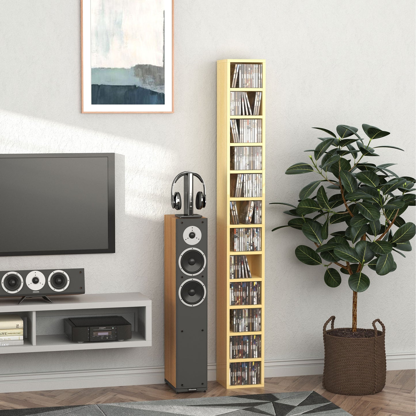 Yoel Wood Oak Tone Tall Narrow CD Storage Tower