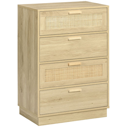 Reredito Wooden Wood Effect 4 Drawer Chest With Rattan Panels