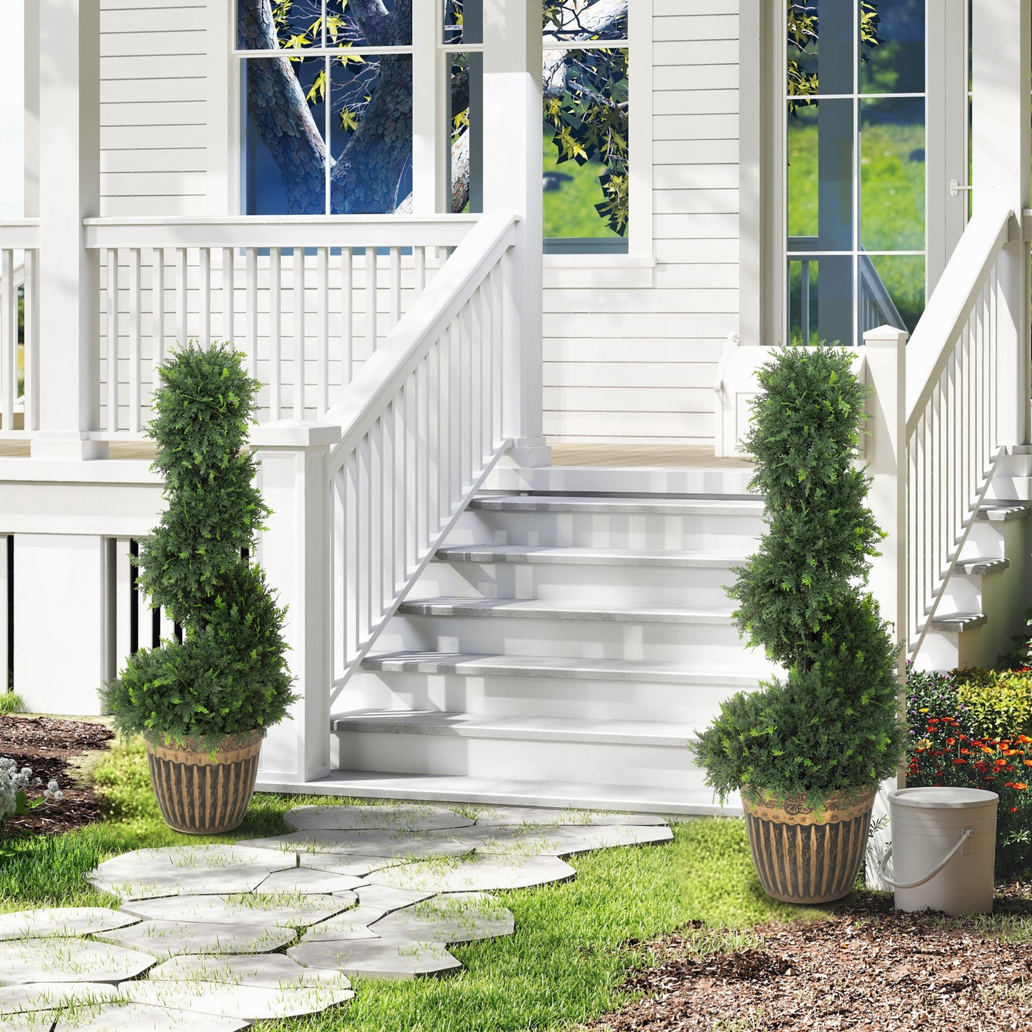 Lurese Set Of 2 Artificial Spiral Cypress Style Topiary Trees In Pots 90cm
