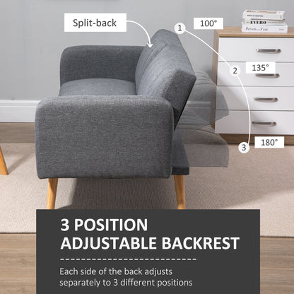 Nile Linen Grey 3 Seater Click Clack Sofa Bed With Adjustable Split Backrest