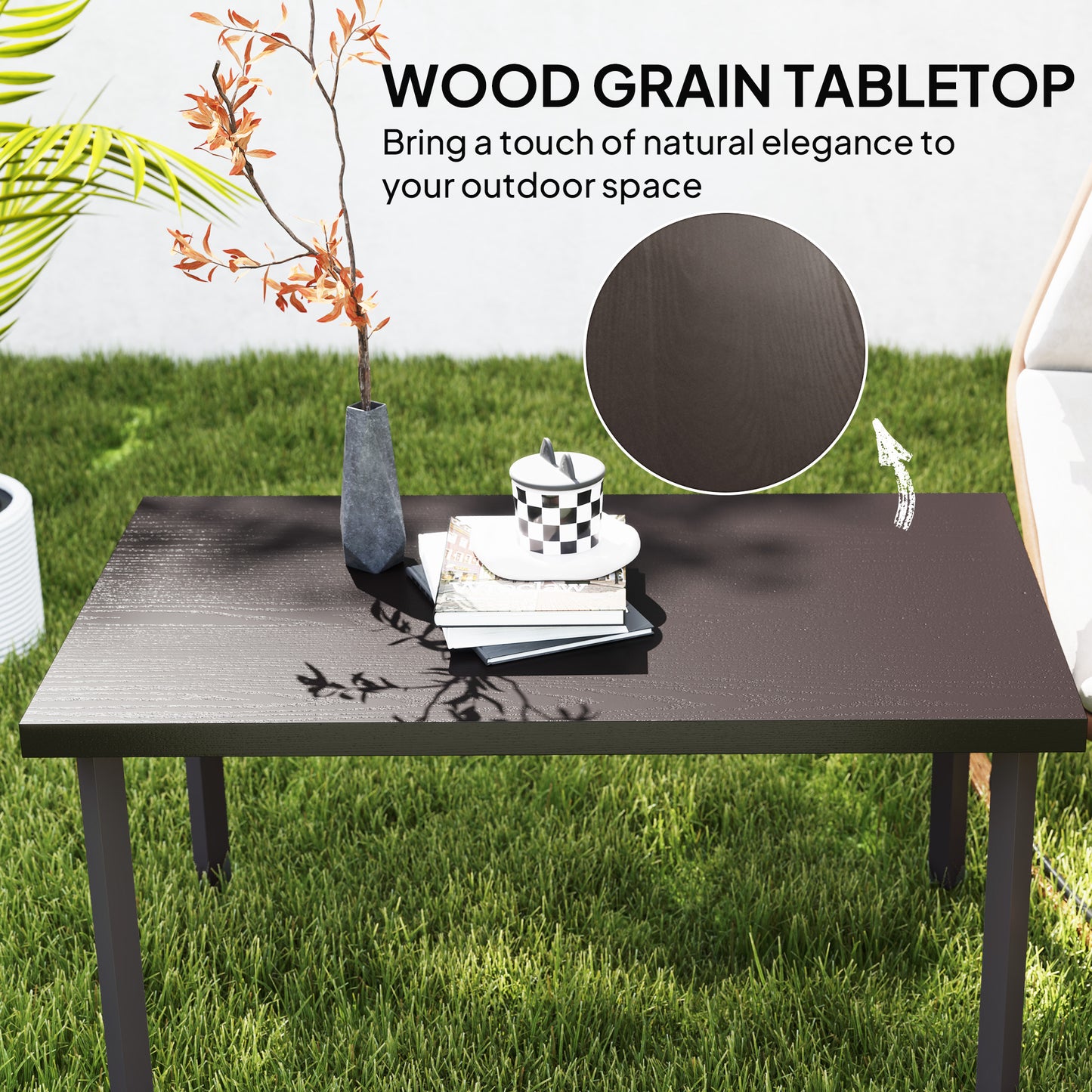 Satami Metal And Wooden Brown Outdoor Rectangular Coffee Table With Woodgrain Top