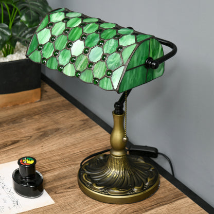 Nofilu Glass And Metal Green Vintage Style Stained Glass Table Lamp