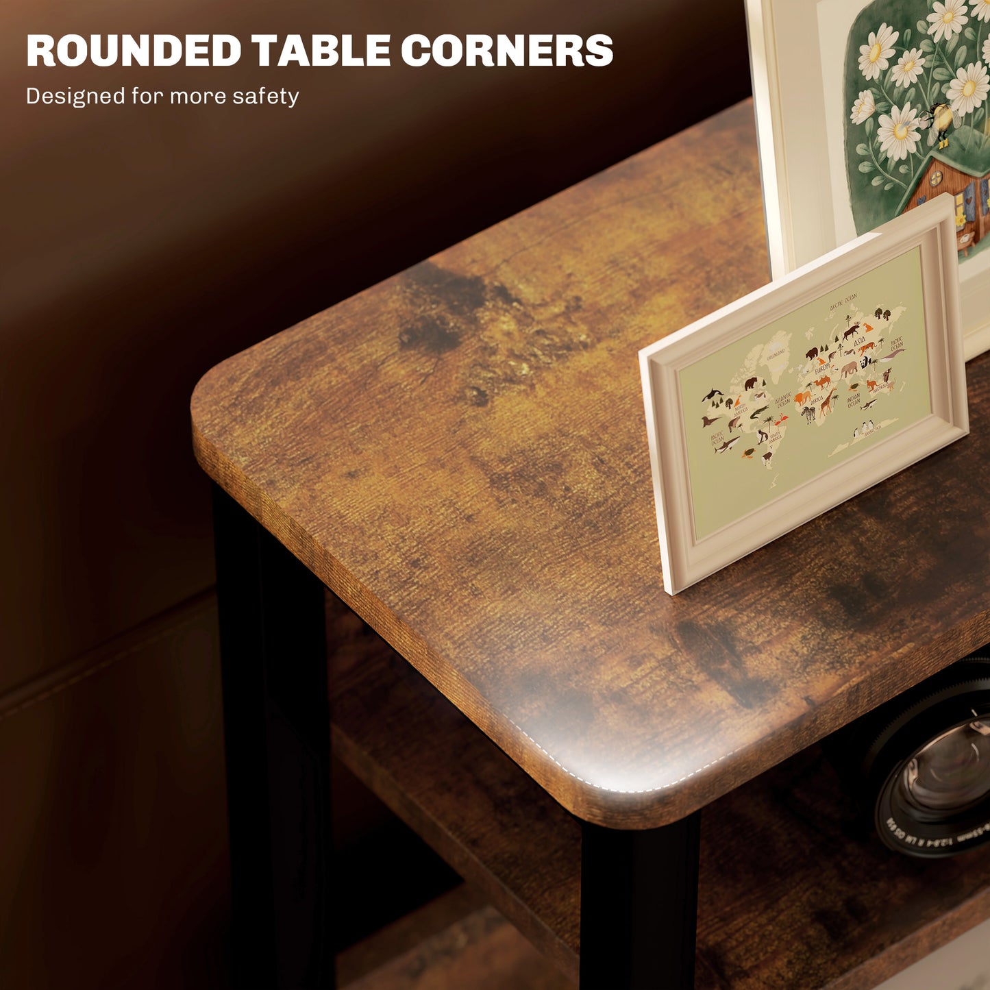 Novizi Metal And Wooden Black And Brown Industrial Style Side Table