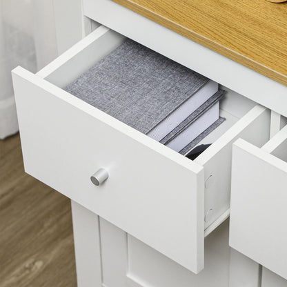Dielro White and Natural Wooden Farmhouse Sideboard With Double Doors And 2 Storage Drawers