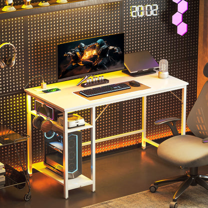Vima 120cm White Home Office Desk With Integrated Power Sockets