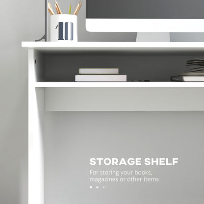 Selu 90cm High Gloss White Compact Study Desk With Storage Shelf