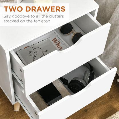 Dodomi Suke White Bedside Table With 2 Drawers And Natural Wood Legs