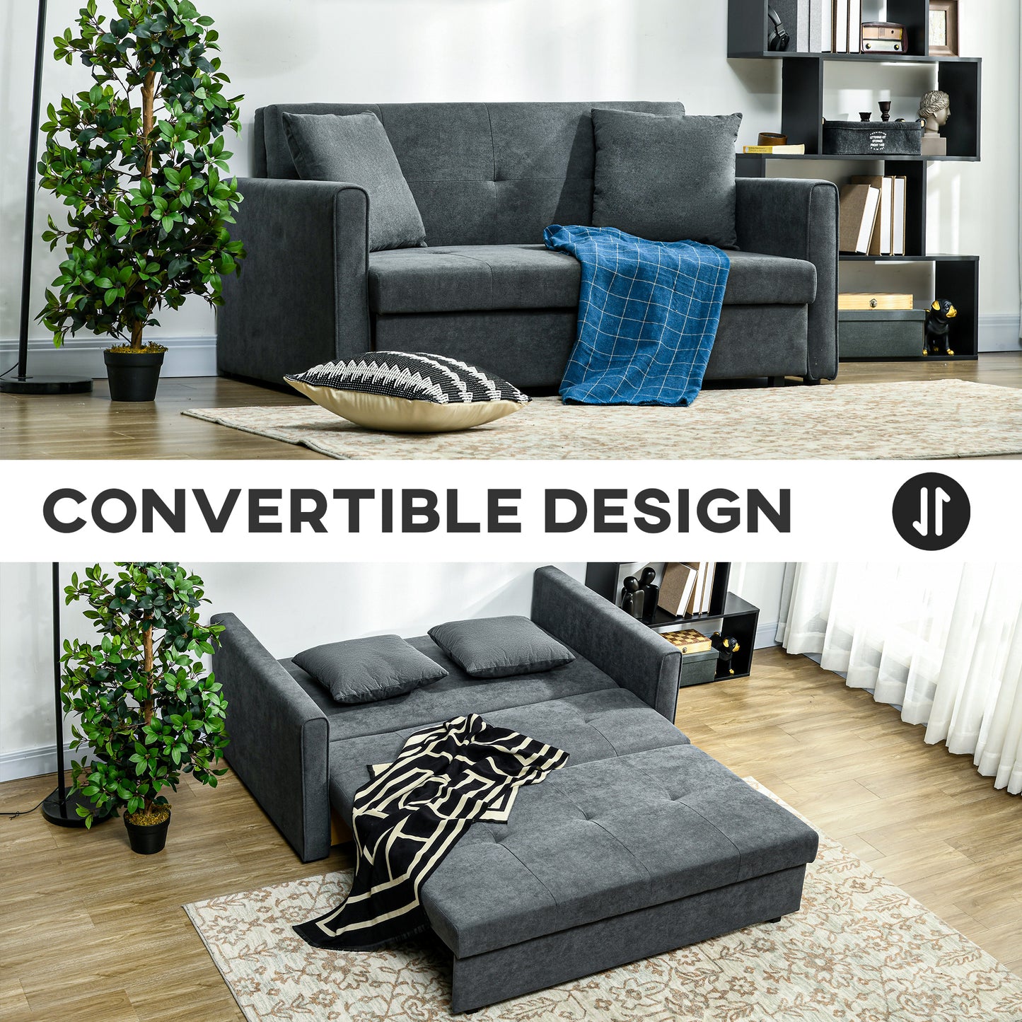 Takala Nele Snow Flannel Dark Grey 2 Seater Sofa Bed With Hidden Storage And Cushions