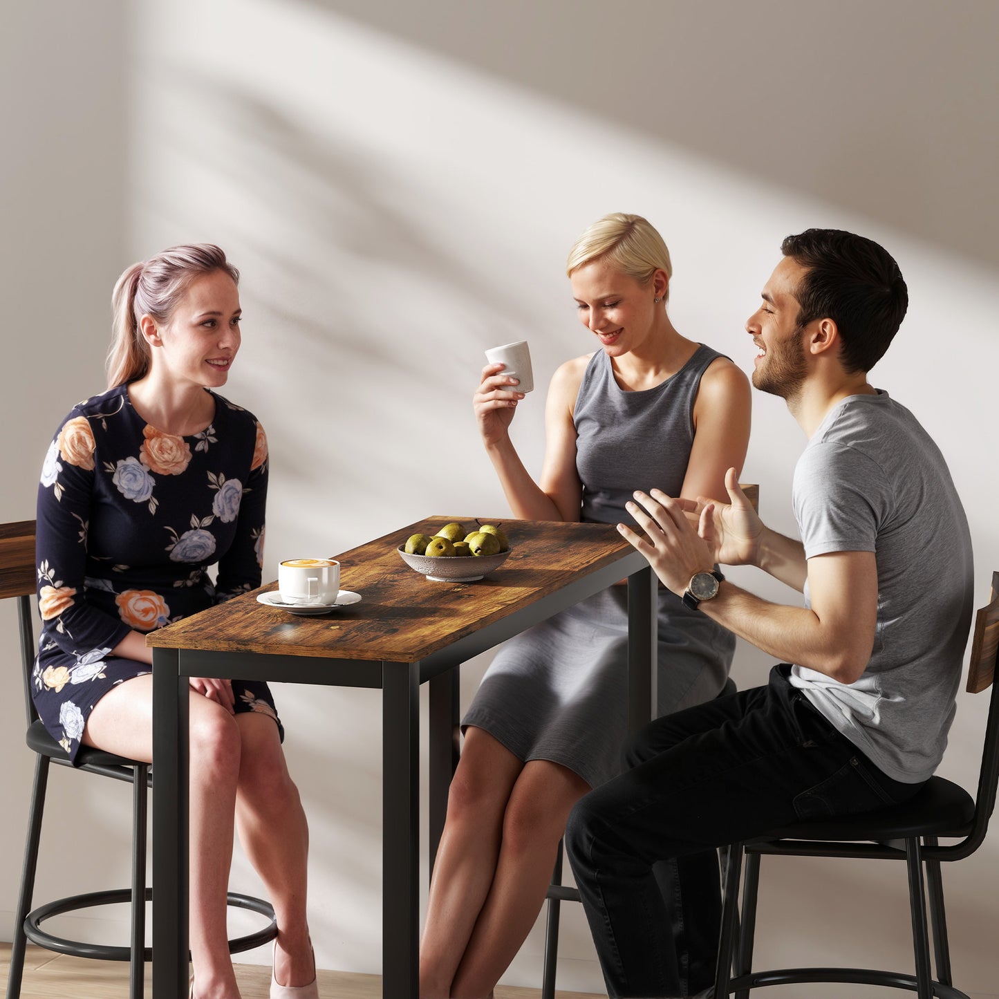 Bazila Rustic Brown Wood Effect Rectangular Bar Table Industrial Breakfast Dining Design