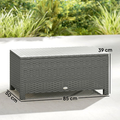 Viluno Pafi Rattan Light Grey Outdoor Coffee Table With Glass Top