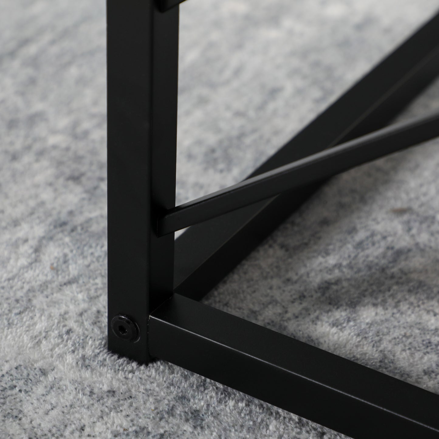 Safi Metal And Wood Grey Set Of 3 Square Nesting Side Tables With Black Frame