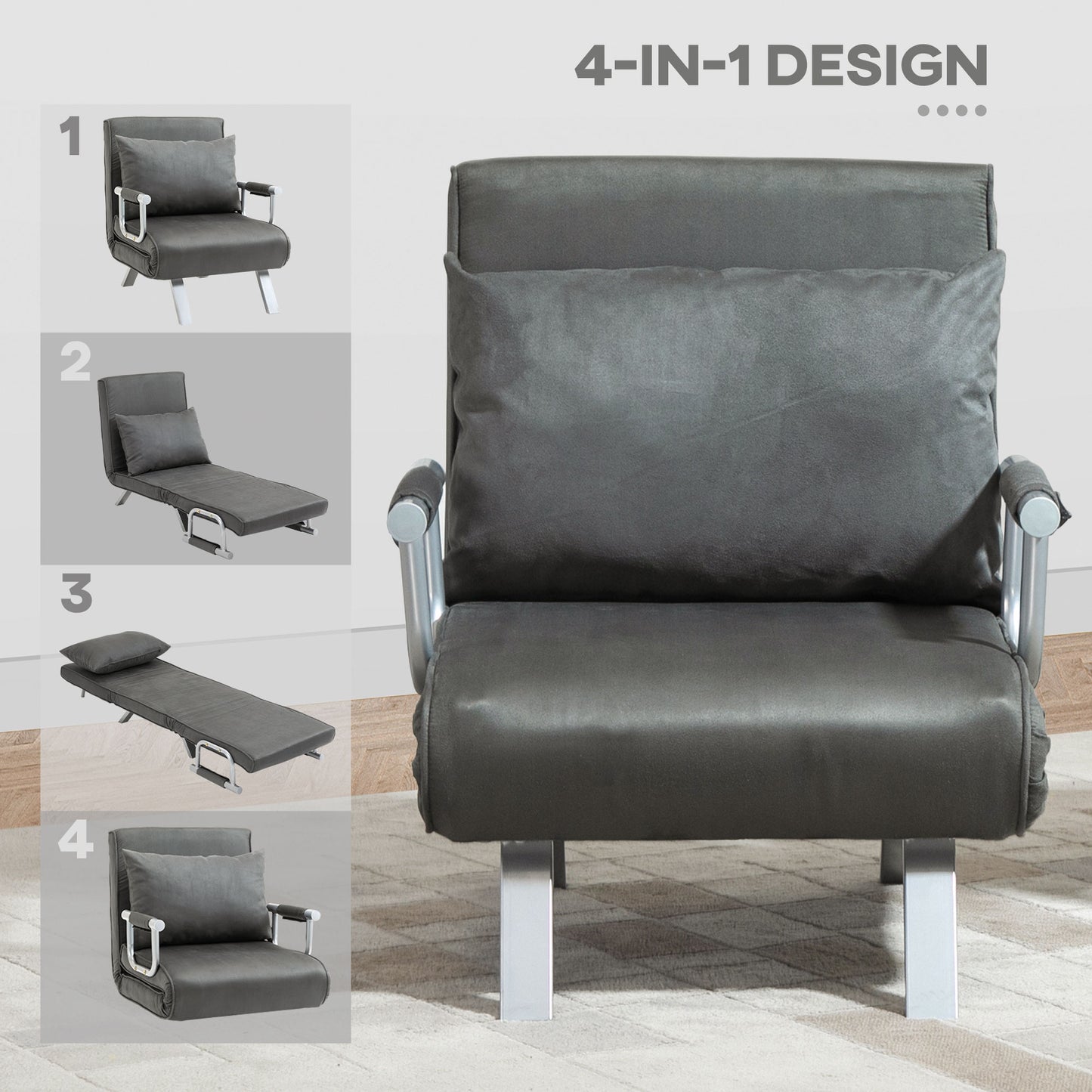 Moba Faux Suede Grey 4 In One Convertible Chair Bed