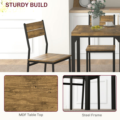 Lulila Wooden Rustic Brown 3 Piece Minimal Dining Table And Chair Set