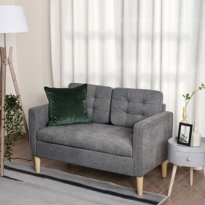Labasu Fabric Grey 2 Seater Sofa With Hidden Storage Tufted Seat And Wooden Legs