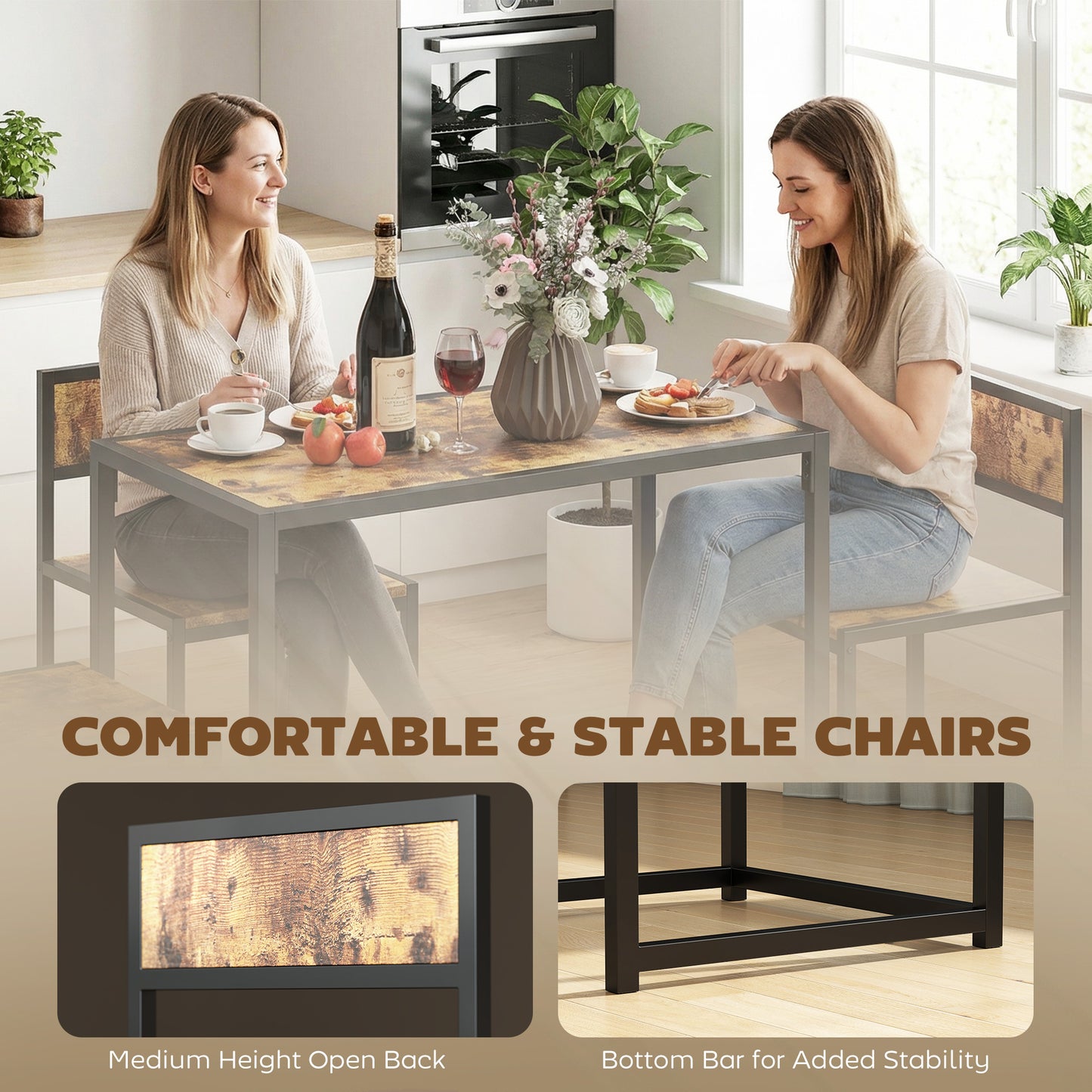 Doel 3 Piece Rustic Brown Wood Effect Table And Stool Set