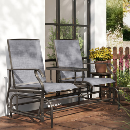 Mukatti  Metal Brown And Grey 2 Seater Garden Glider Bench With Glass Top Centre Table