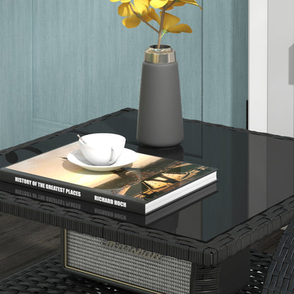 Keso Rattan Black 2 Tier Square Outdoor Coffee Table