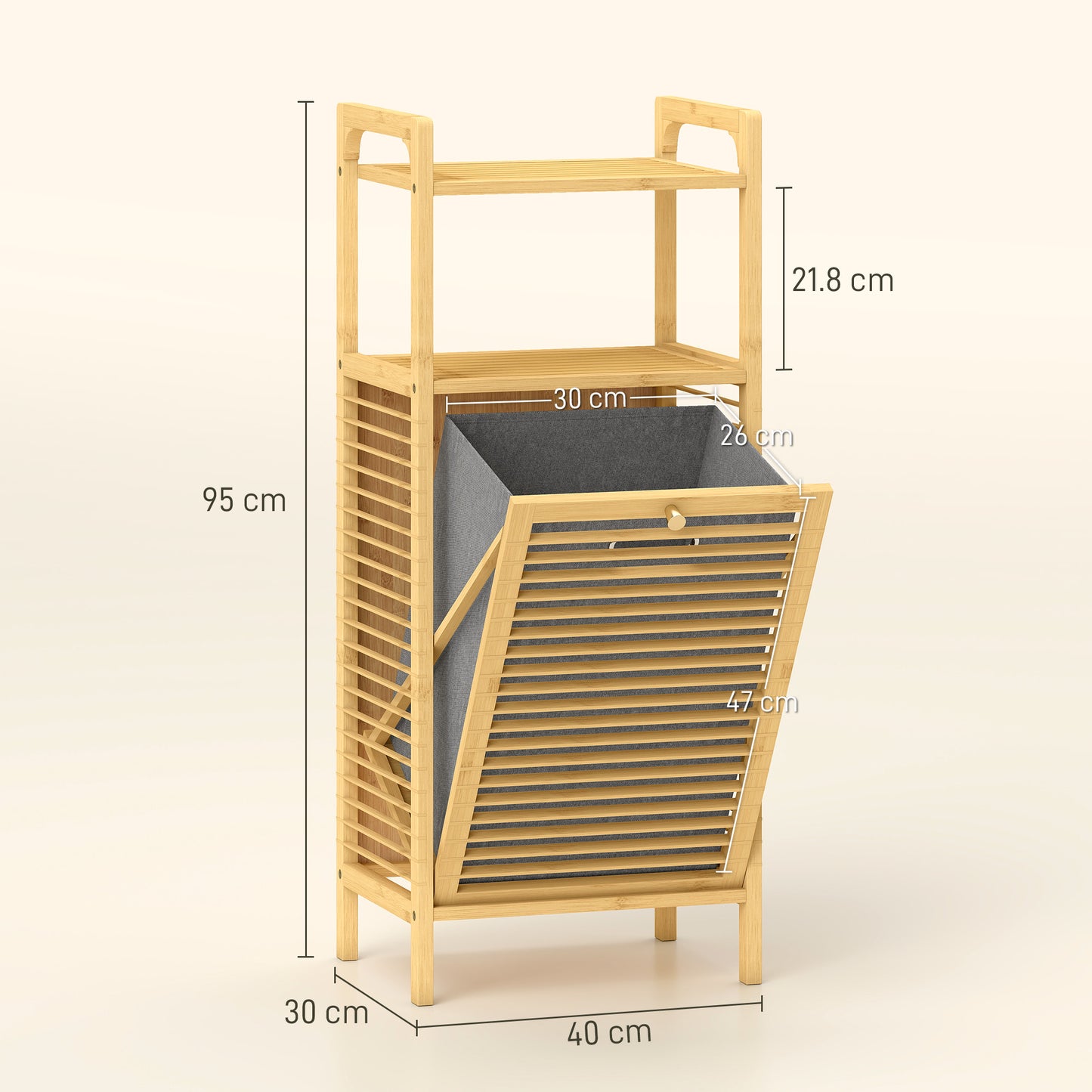 Lopadi Bamboo Laundry Storage Cabinet With Slatted Door And Tilt Out Hamper Natural Wood Finish