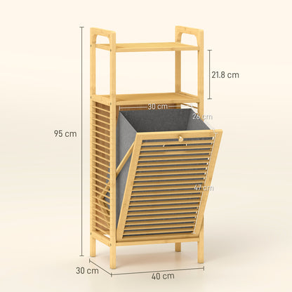 Lopadi Bamboo Laundry Storage Cabinet With Slatted Door And Tilt Out Hamper Natural Wood Finish
