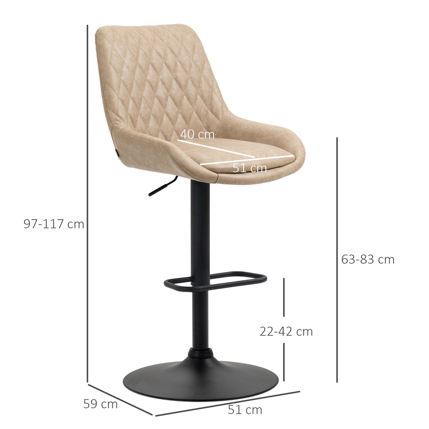 Nihano Fabric Light Khaki Adjustable Retro Bar Stools Set Of 2 With Swivel Seats